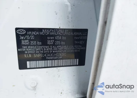 2020 Hyundai Sonata Sel from USA, damaged, VIN 5NPEL4JAXLH024292